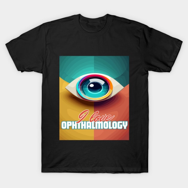 I love ophthalmology eye with green ,yellow and orange color T-Shirt by Brafdesign